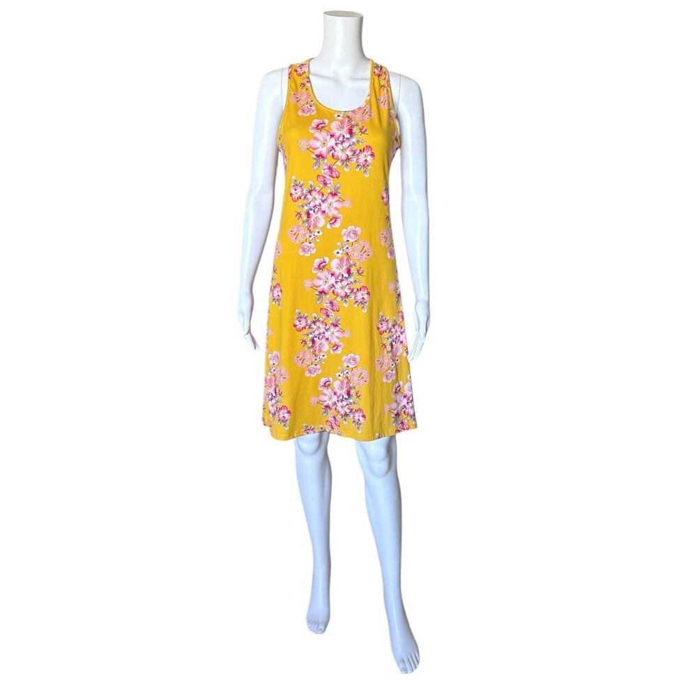 Emme Jordan Yellow Floral Racerback Tank Dress Womens Large Sundress Stretch
